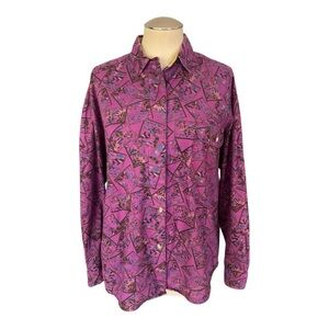 Vintage Kyoto Kasuals Purple Printed Button-Down Shirt Size M